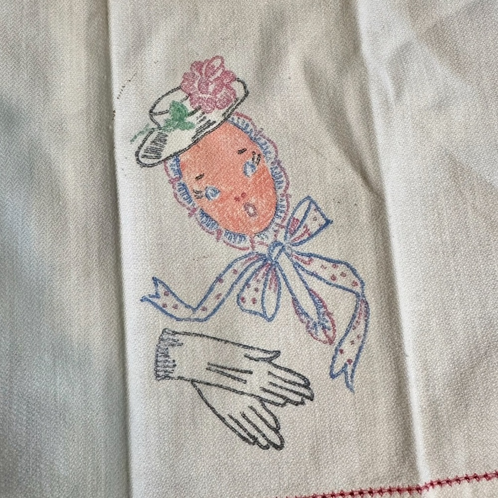Vintage pair of Fingertip Towels Anthropomorphic Hand Mirror Hat & Gloves - Picture 2 of 9